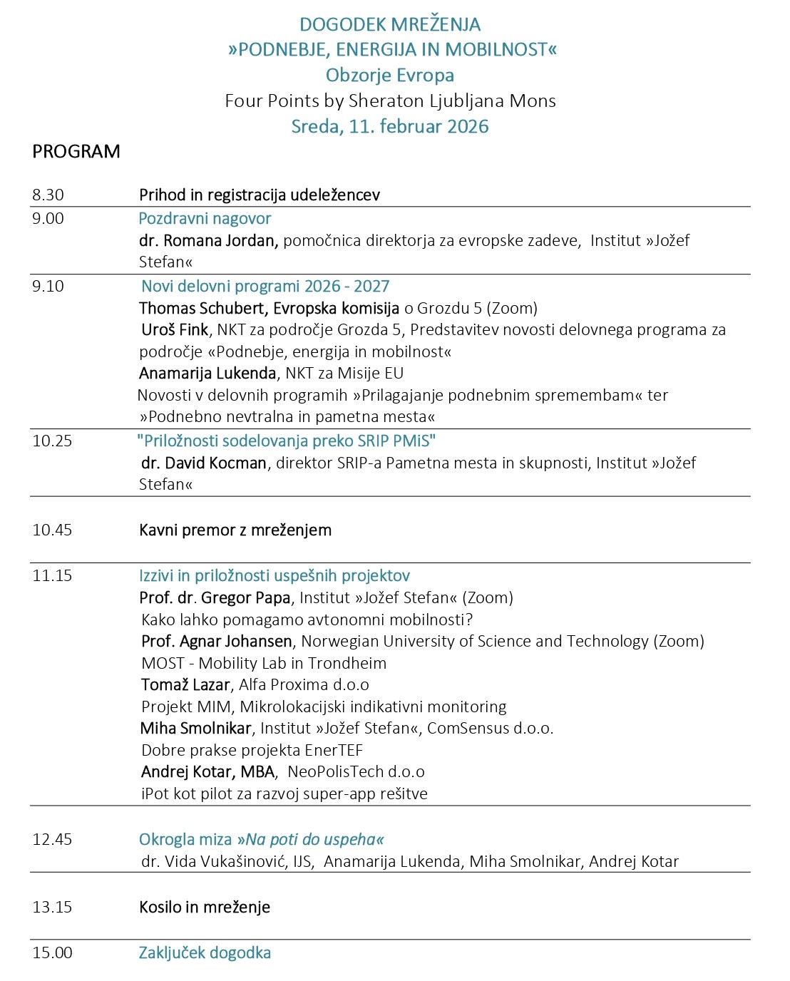 Program, dogodek mreženja, za podnebje, energijo in mobilnost, 11. februar 2026
